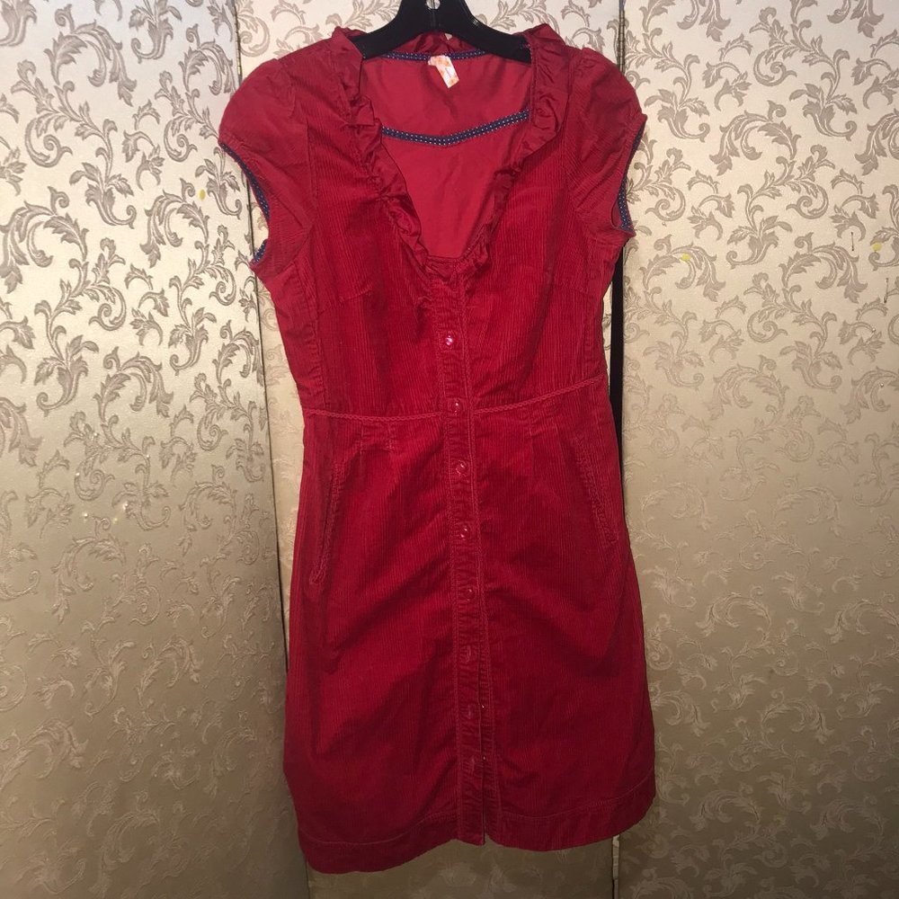 Anthropologie Maeve Red Corduroy Button Down Shirt Dress Size 4